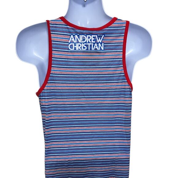 Andrew Christian Nautical Stripe Mesh Tank Top Size Large - Picture 2 of 8